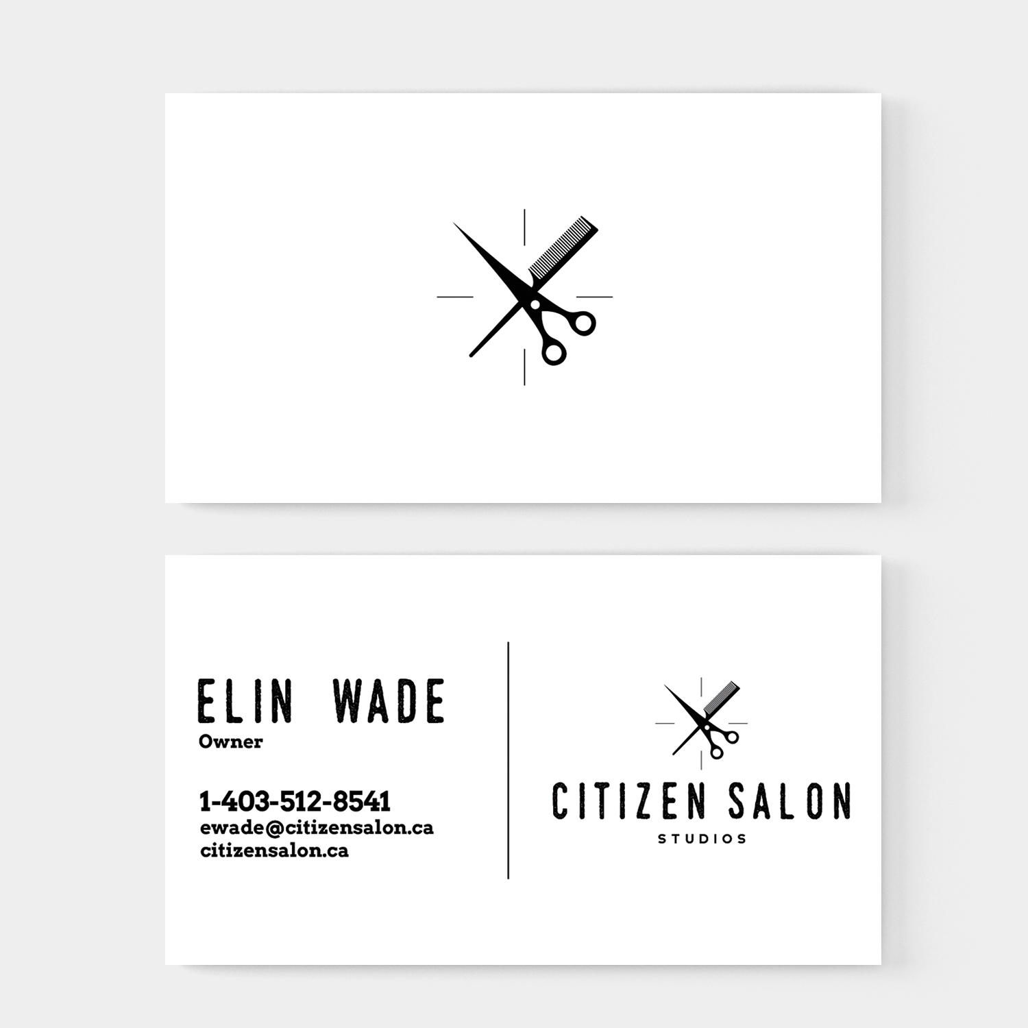 Citizen Salon Studios Front and Back of Business Cards