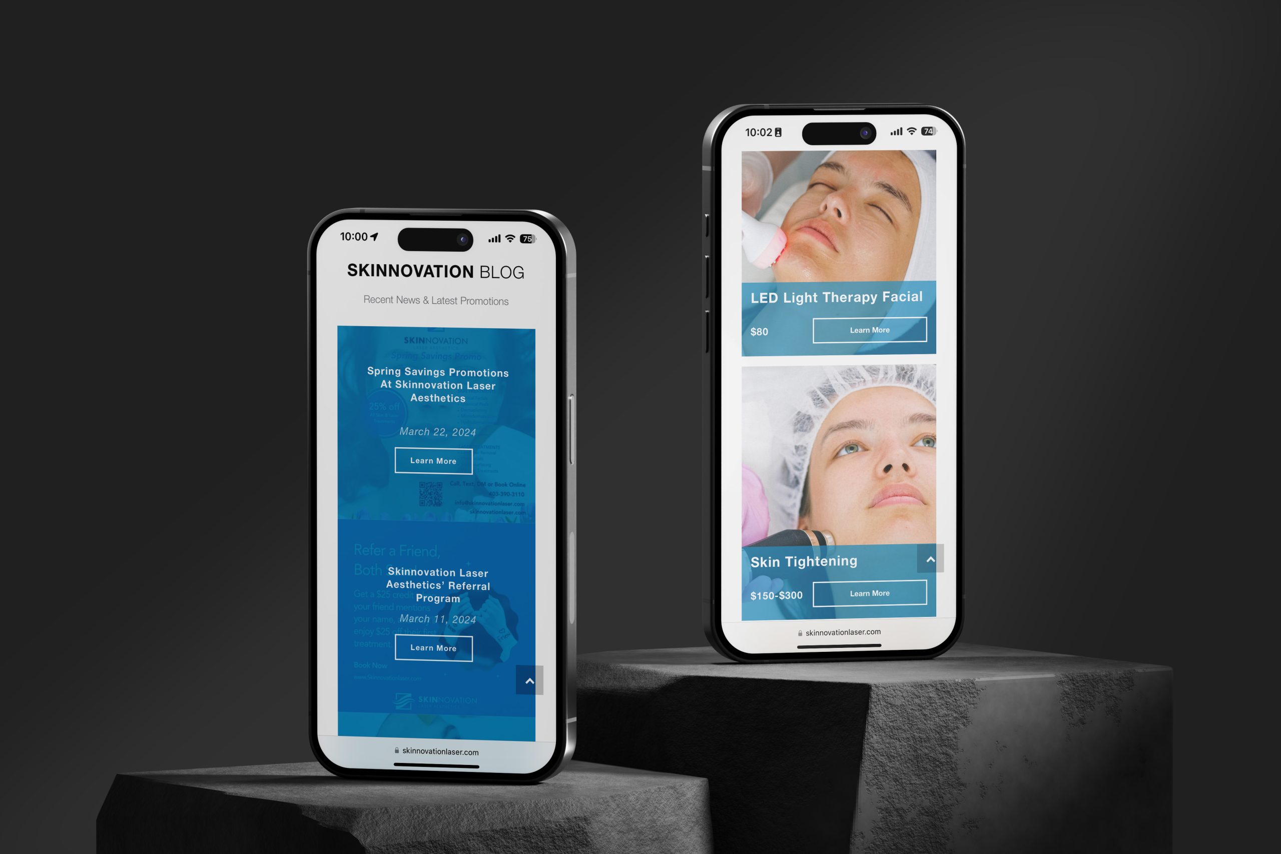 Skinnovation Laser Aesthetics Mobile Website Mockups