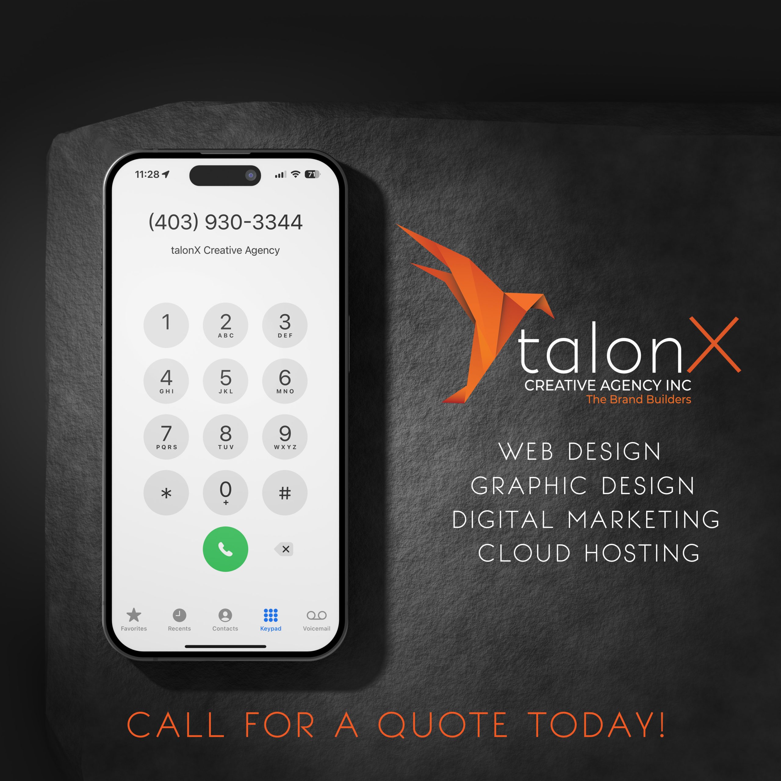 iPhone Dialing Phone Number Screen to Calgary Web Design Company talonX Creative Agency