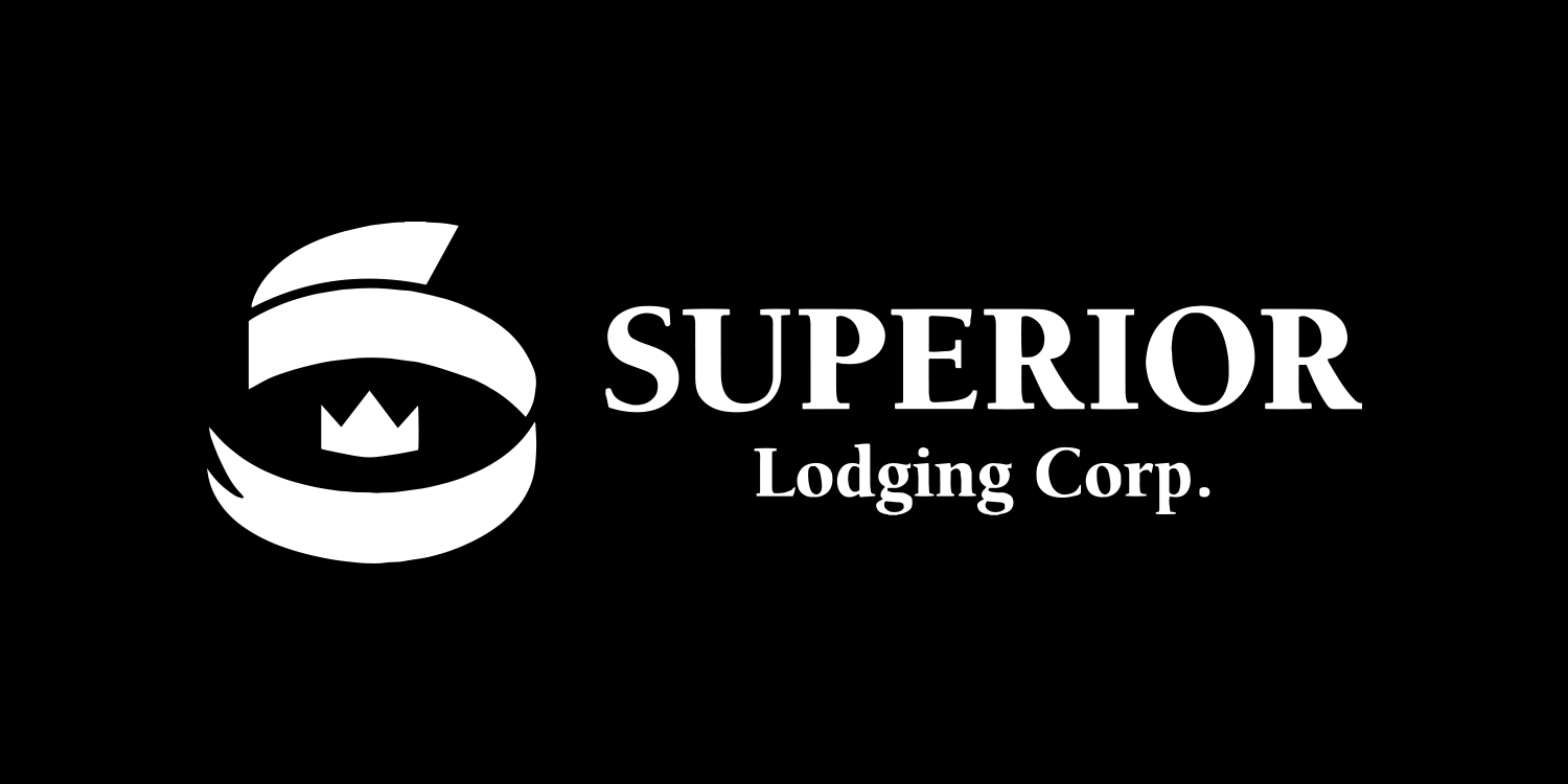 Superior Lodging Corporation Horizontal White Logo Black Background