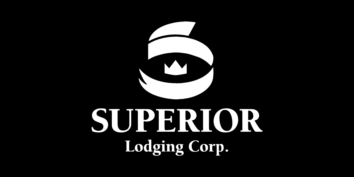 Superior Lodging Corporation Vertical White Logo Black Background Logo