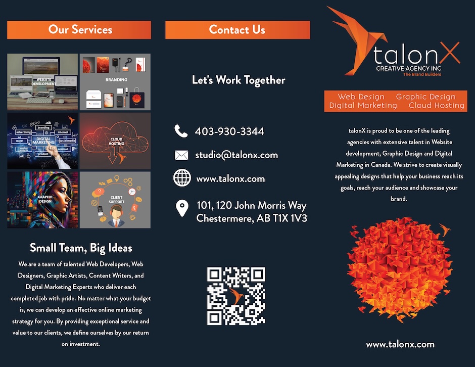 talonX Creative Agency Brochure Design Back Panel Calgary Graphic Design